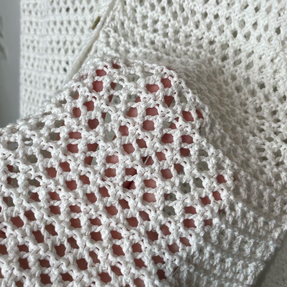 White Open Stitch Button Down Cardigan Sweater 10… - image 4